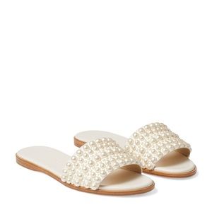 NIB Jimmy Choo Minea Pearl Flat Sandals Size EU42 US 10
